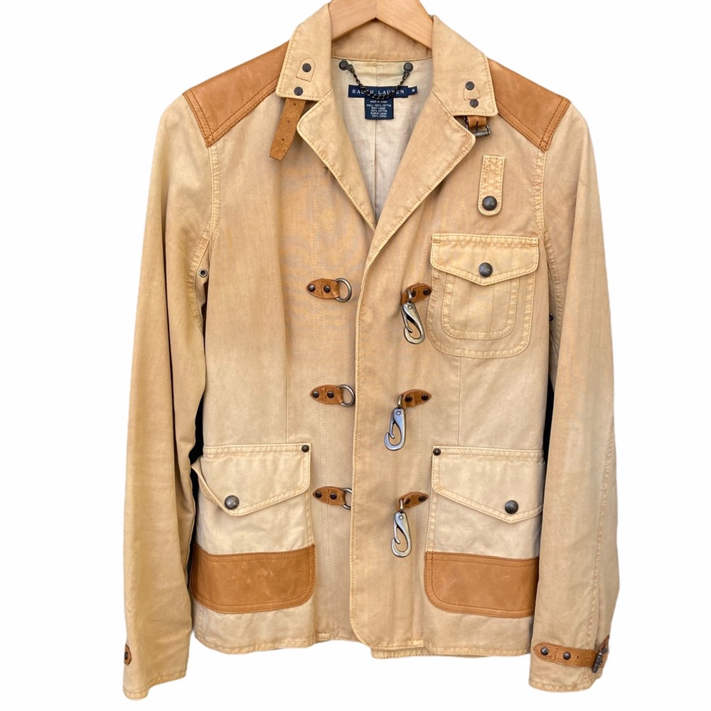 Ralph Lauren Blue Label Leather Buckles Coat M Tan